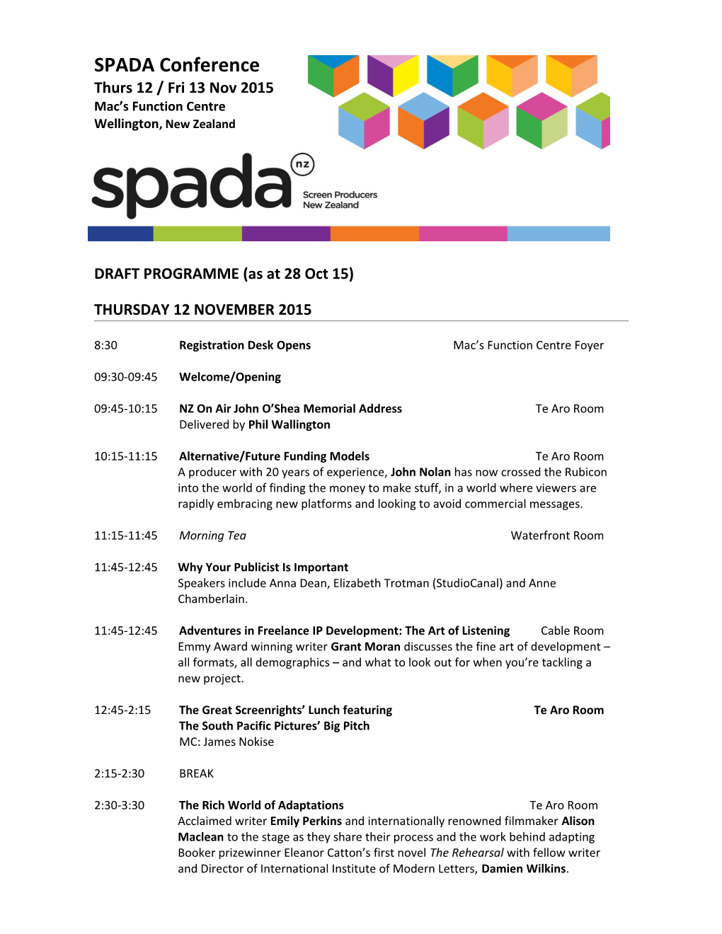 Spada Screen Industry Summit 2014 Mac S Function Centre, Wellington