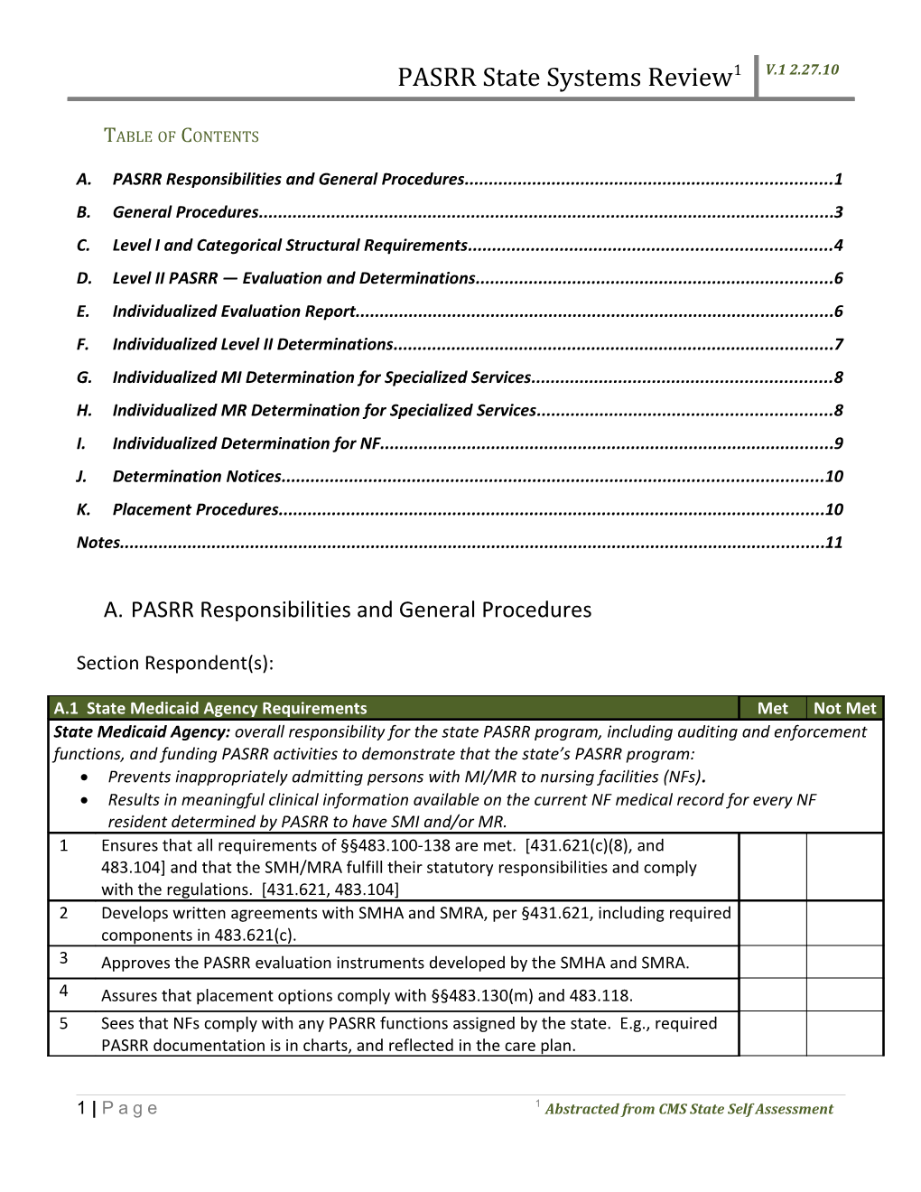 A.PASRR Responsibilities and General Procedures