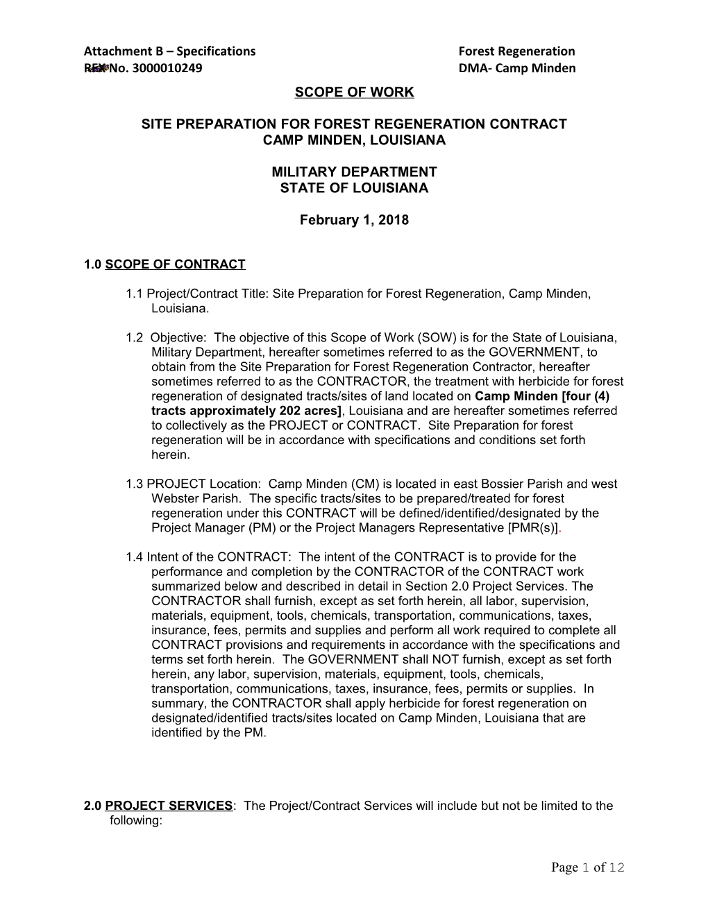 Camp Minden Tree Planting Contract SOW