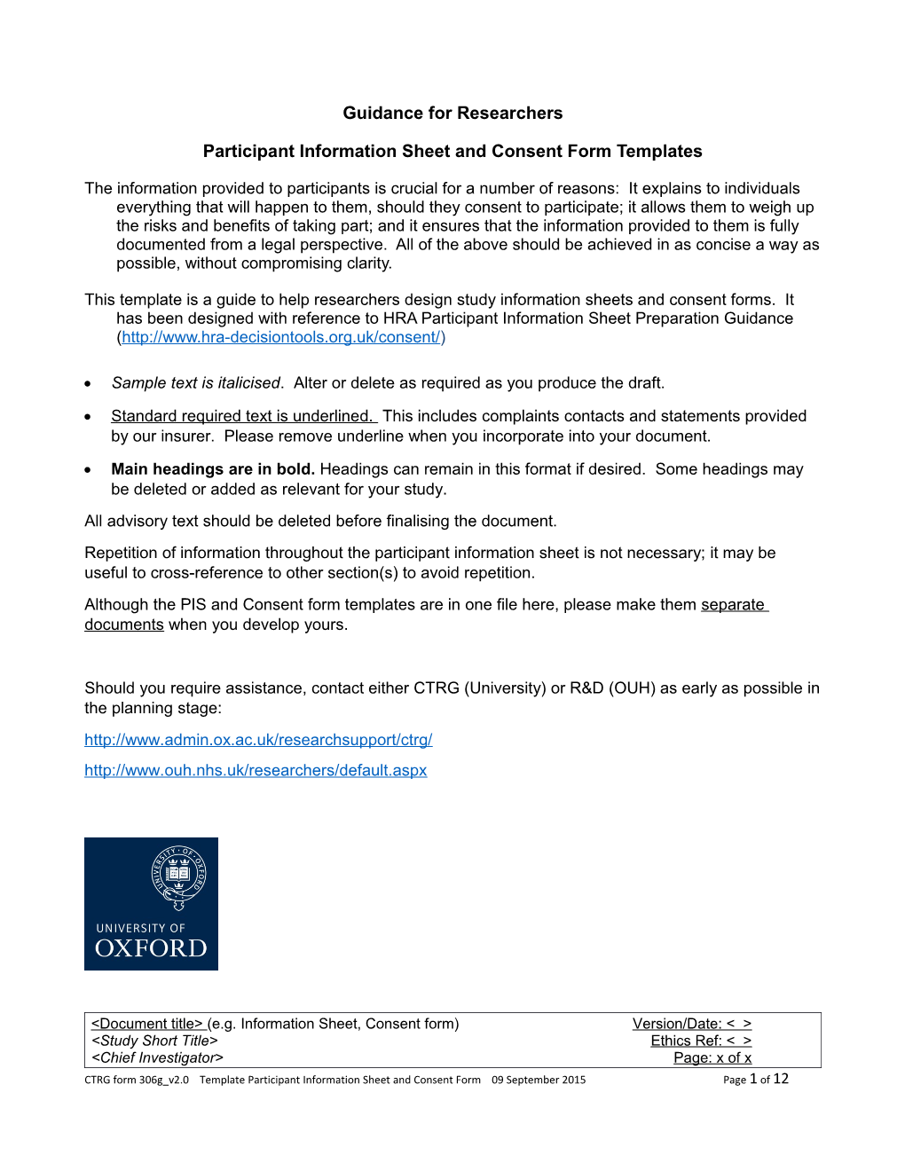 Participant Information Sheet and Consent Form Templates