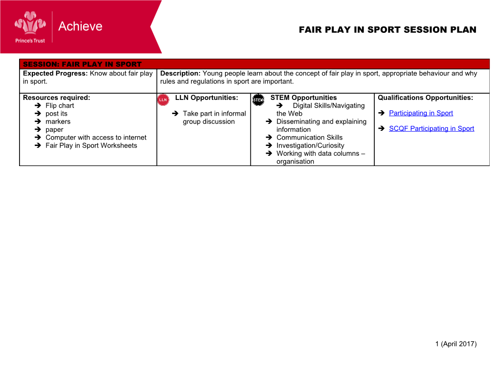 Fair Play in Sport Session Plan