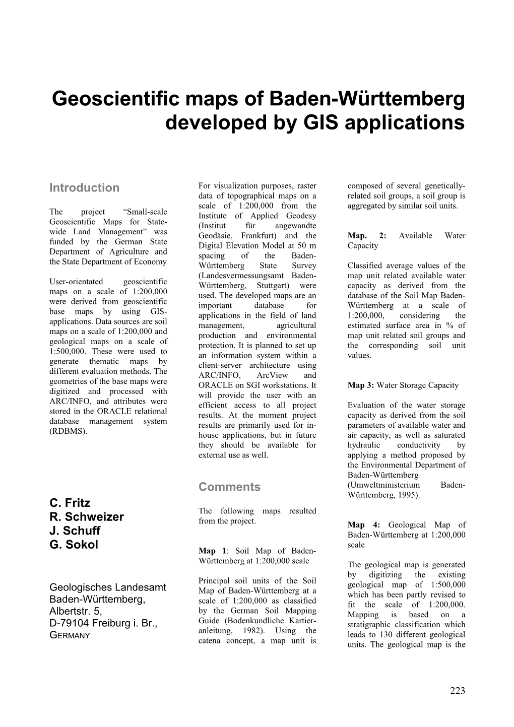 Geoscientific Maps of Baden-Württemberg Developed by GIS Applications