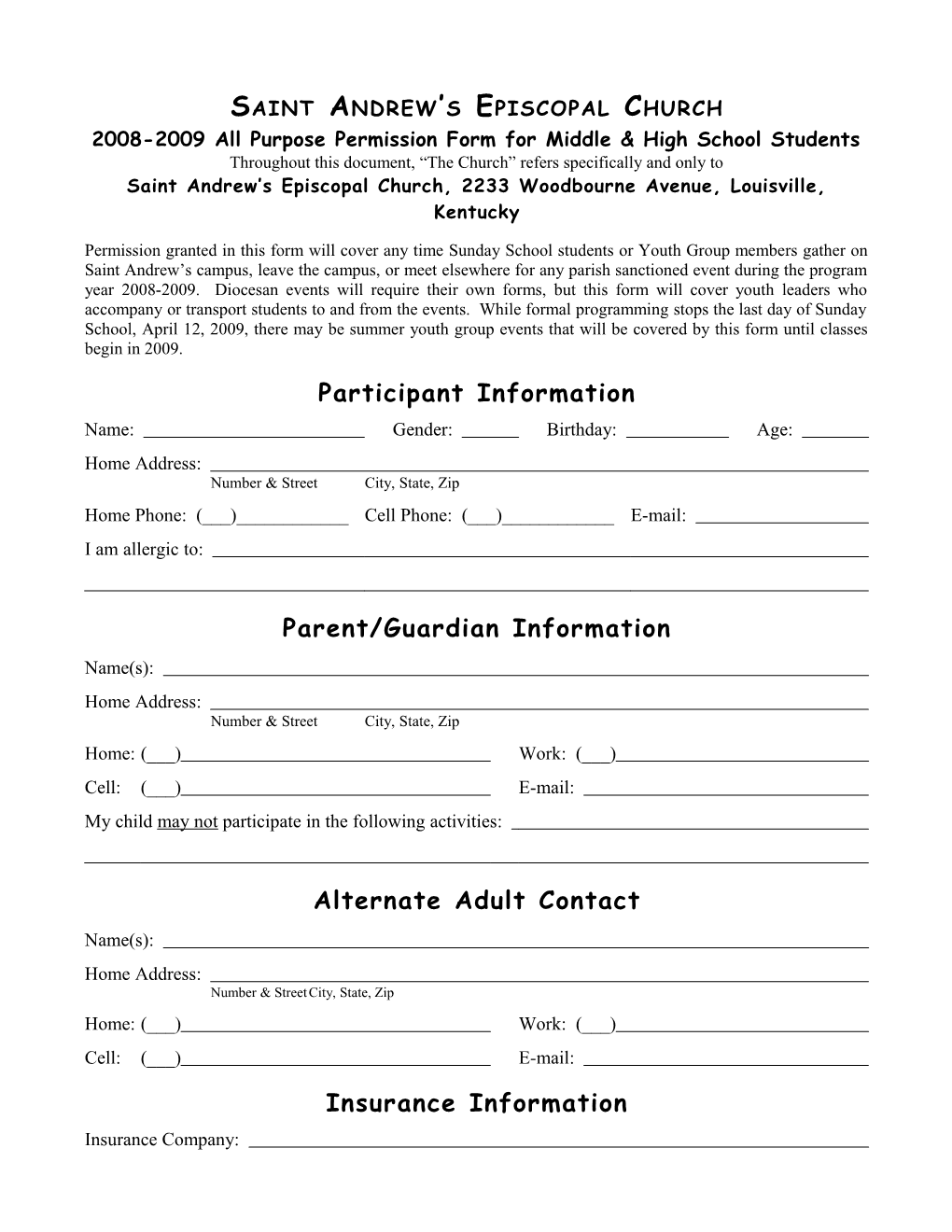 Permission Form for Middle and High School Students