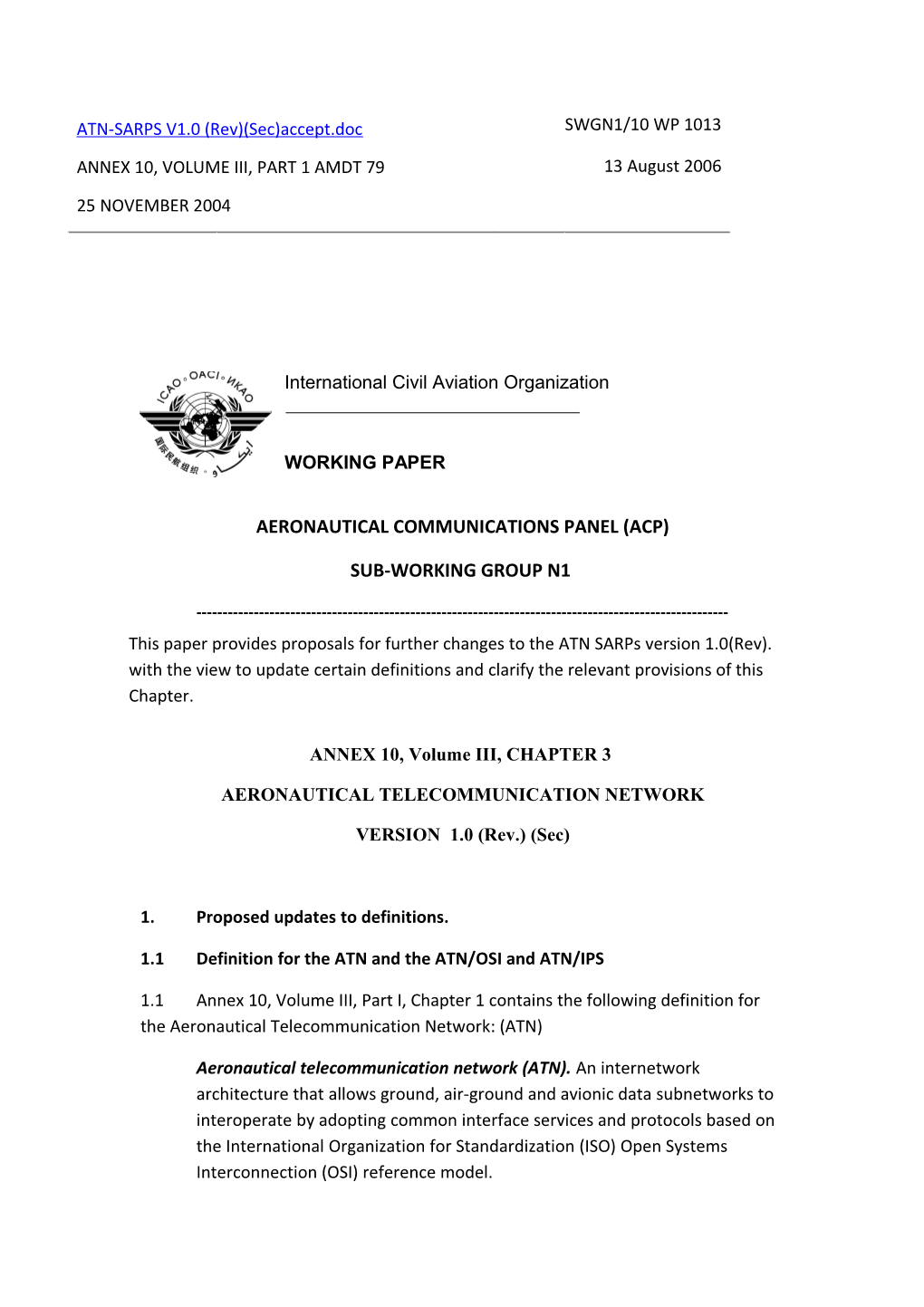 Proposal for Further Amendments to ATN Sarps