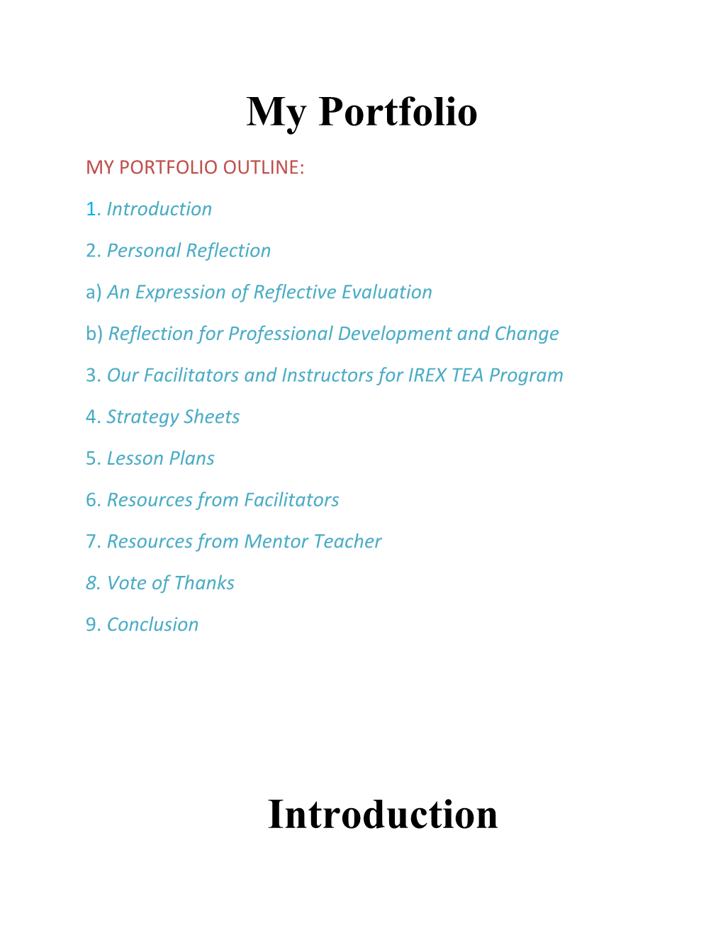 My Portfolio Outline