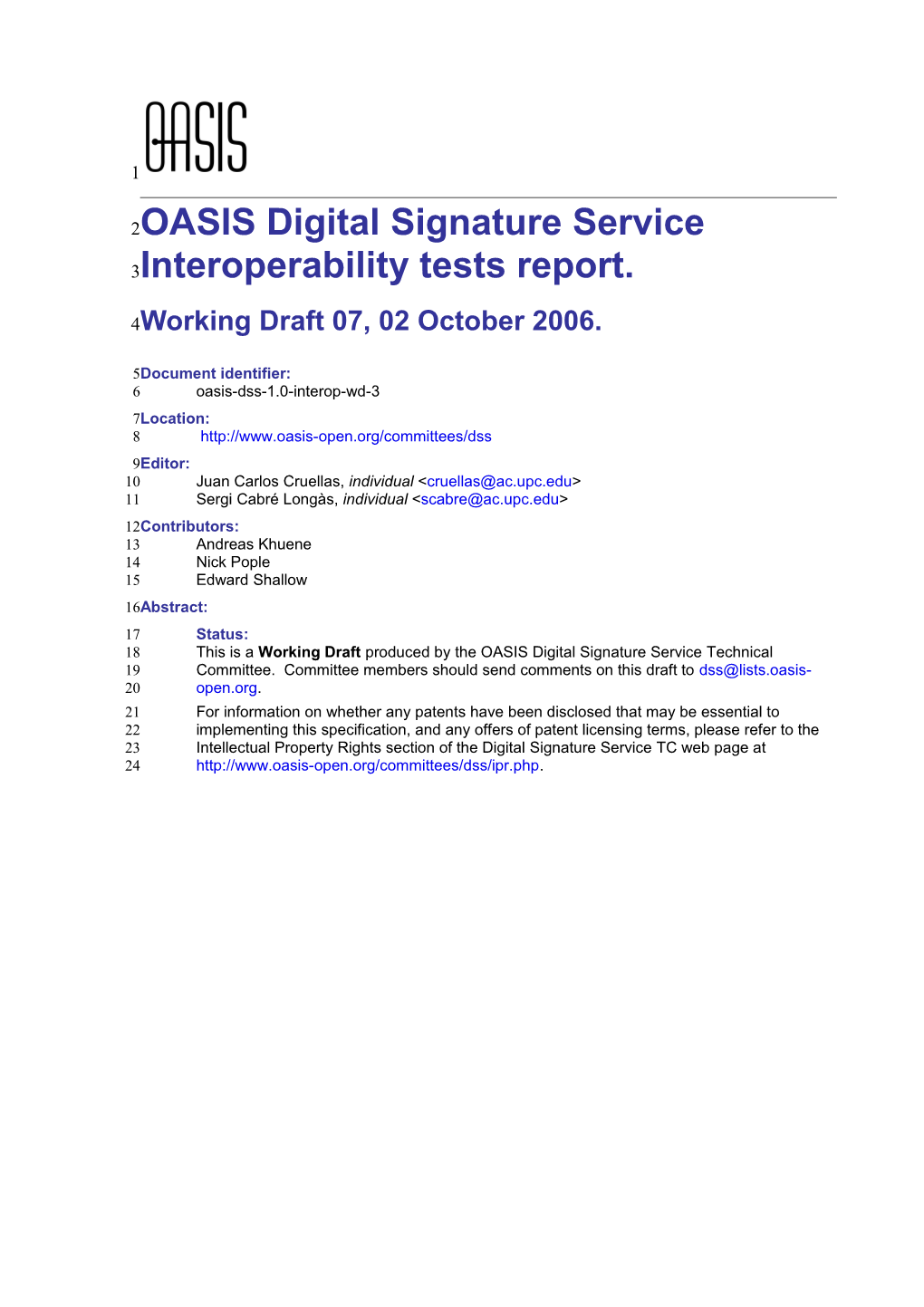 OASIS Digital Signature Service Interoperability Testsreport