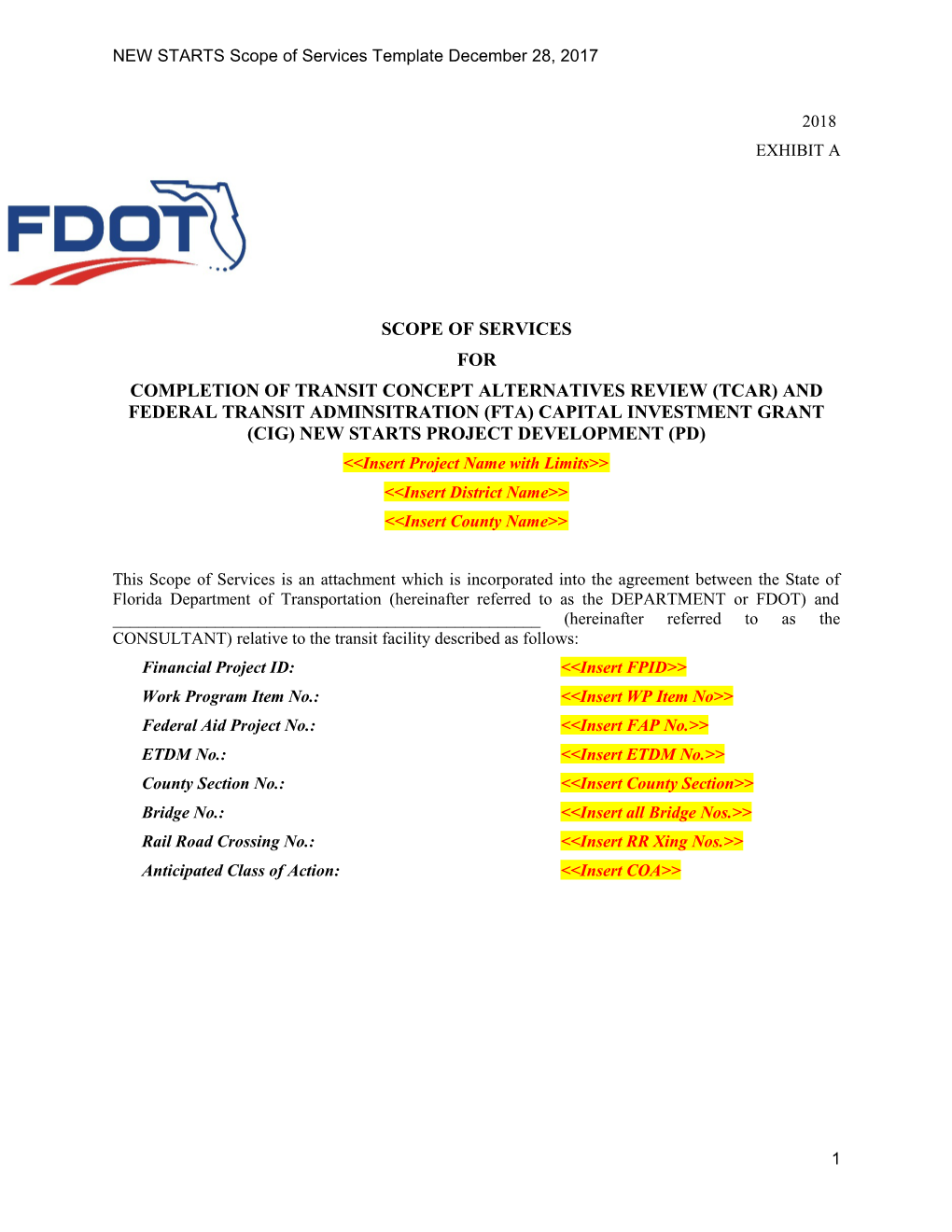 FDOT Transit Corridor Study Scope Template (Draft 4/20/2017)