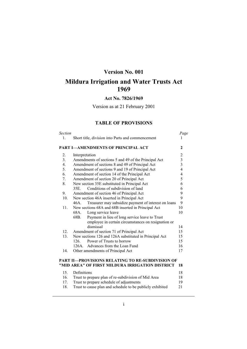 Mildura Irrigation and Water Trusts Act 1969