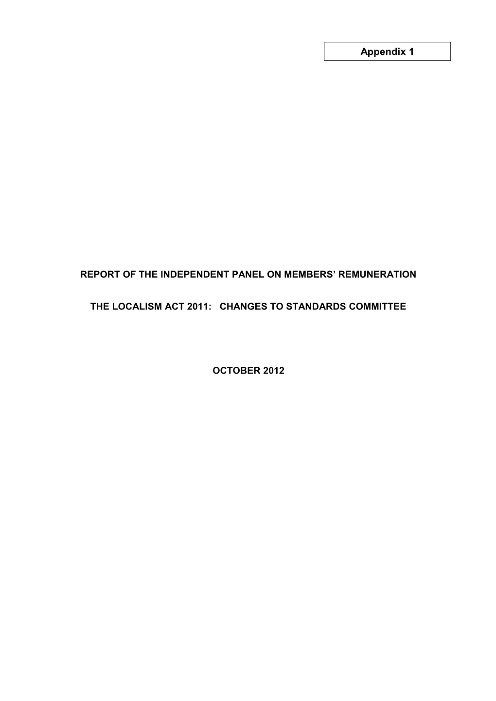 Report of the Independent Panel on Members Remuneration