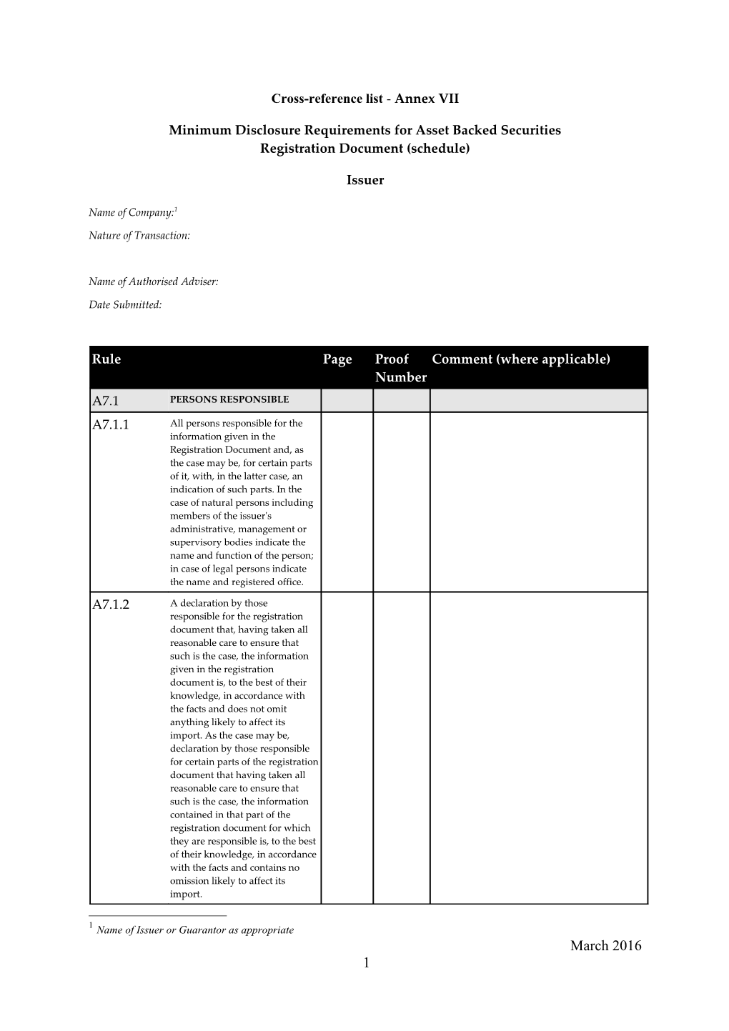 Cross-Reference List- Annex VII