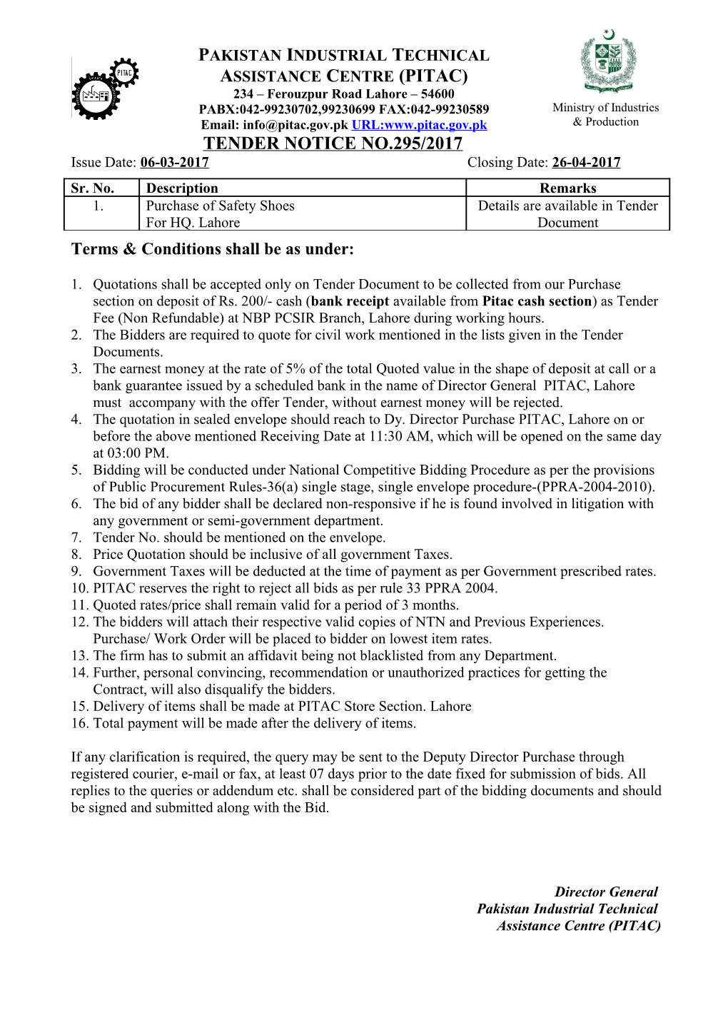 Tendernotice No.295/2017Of Tender Form Rs 0/-)