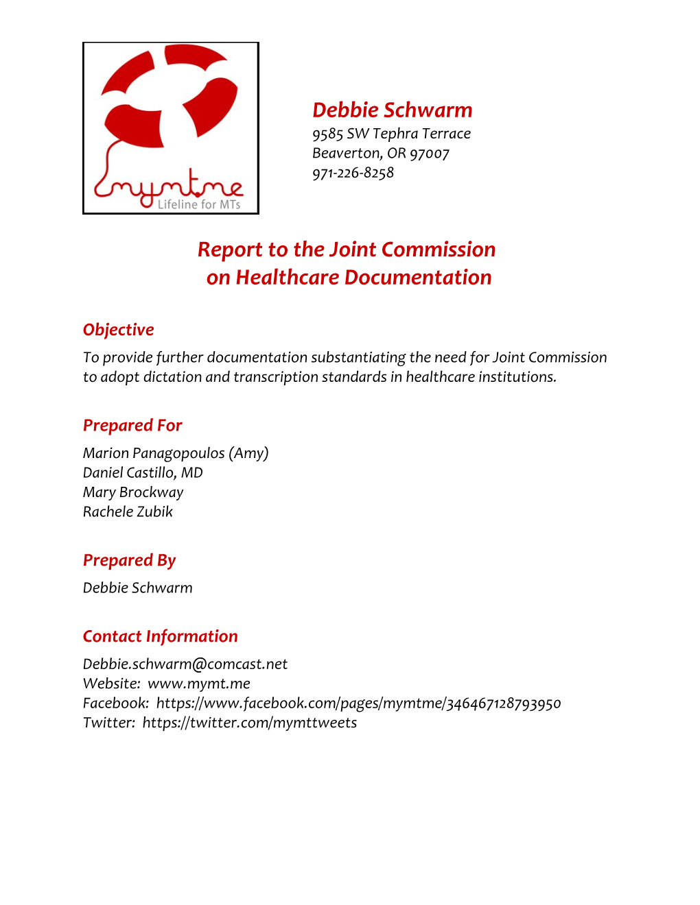 Report to the Joint Commission on Healthcare Documentation