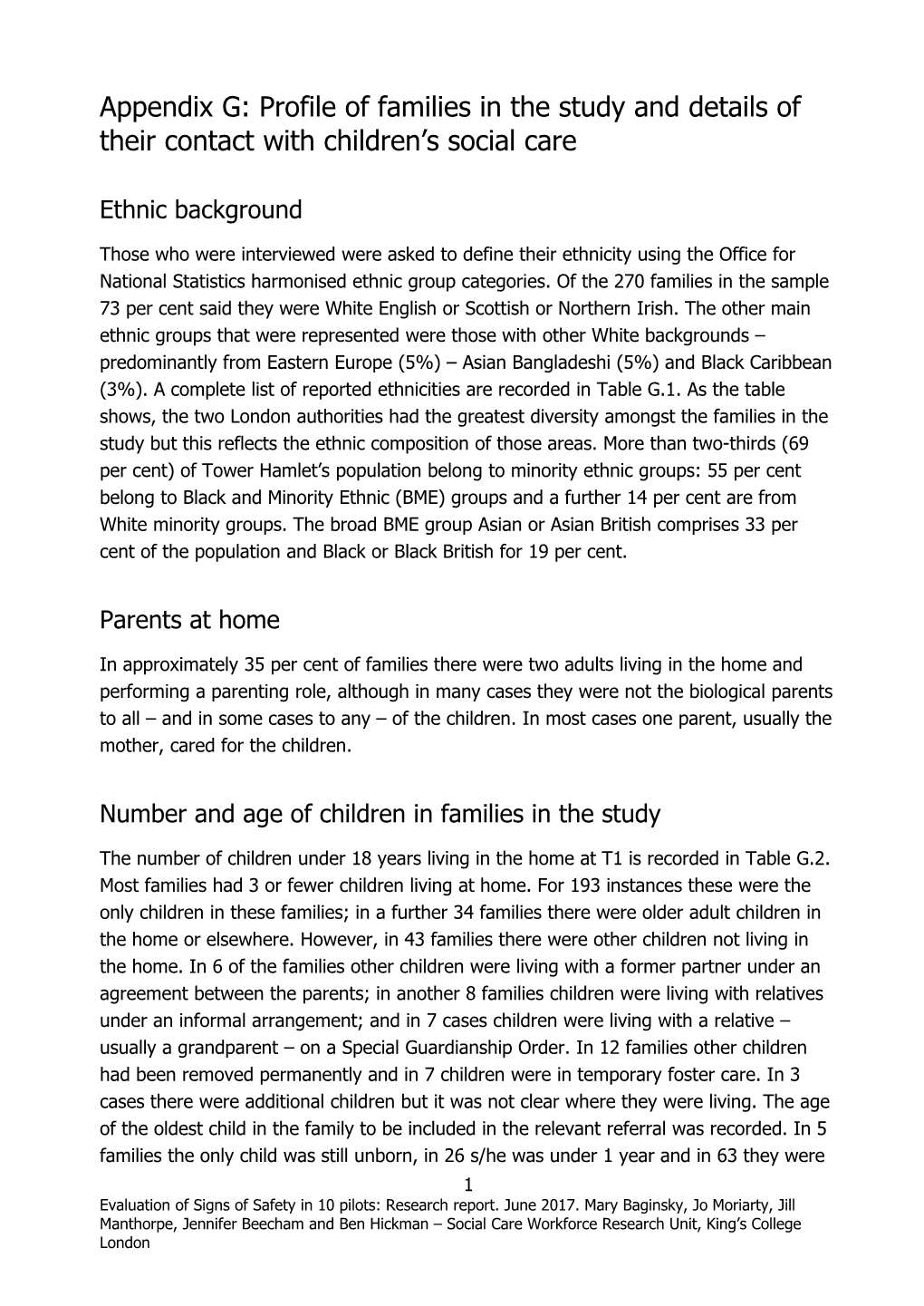 Appendix G: Profile of Families in the Study and Details of Their Contact with Children