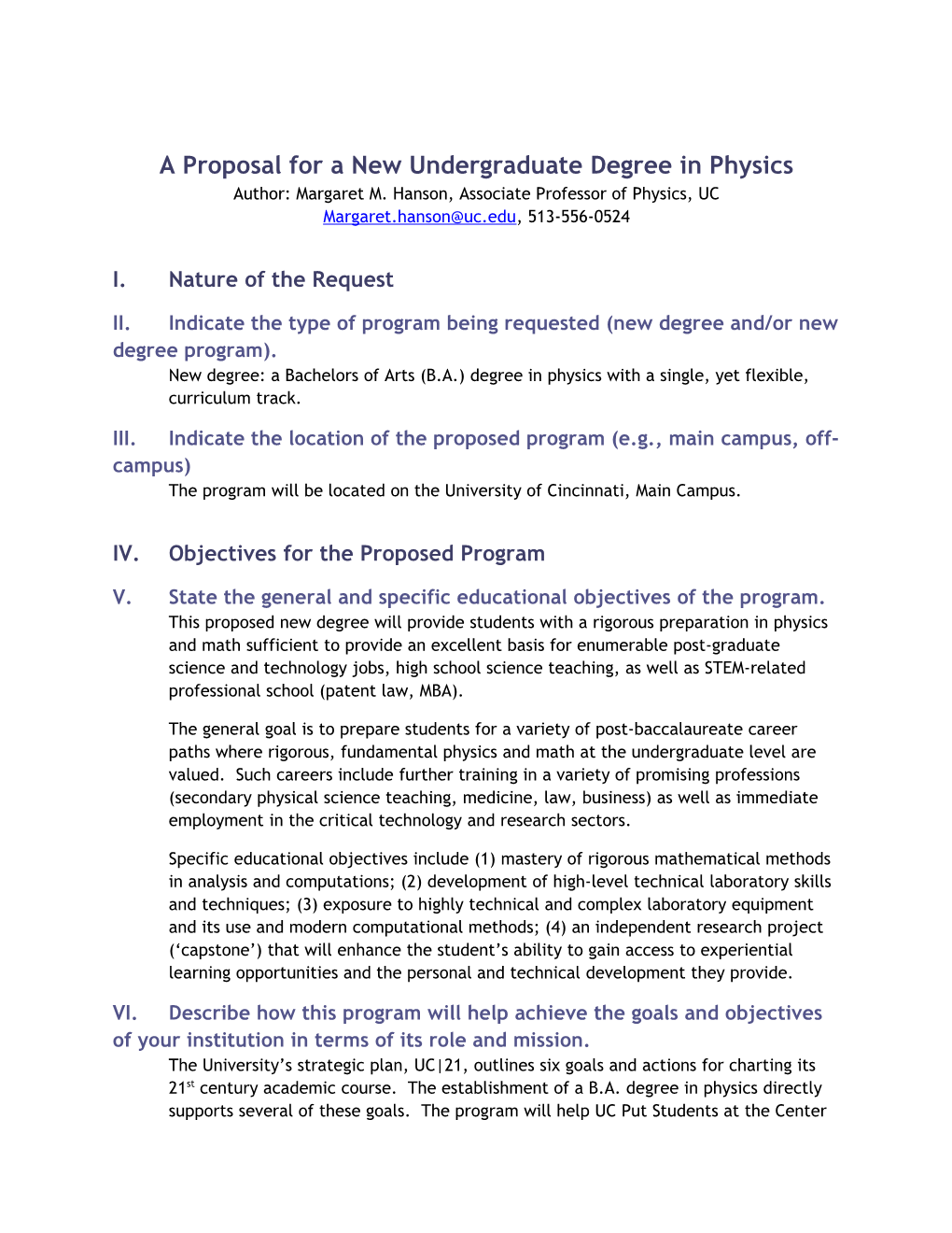 A Proposal for a New Undergraduate Degree in Physics