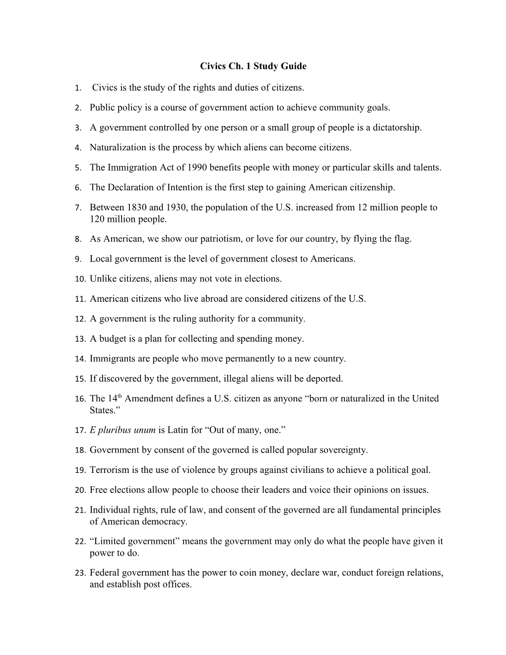 Civics Ch. 1 Study Guide