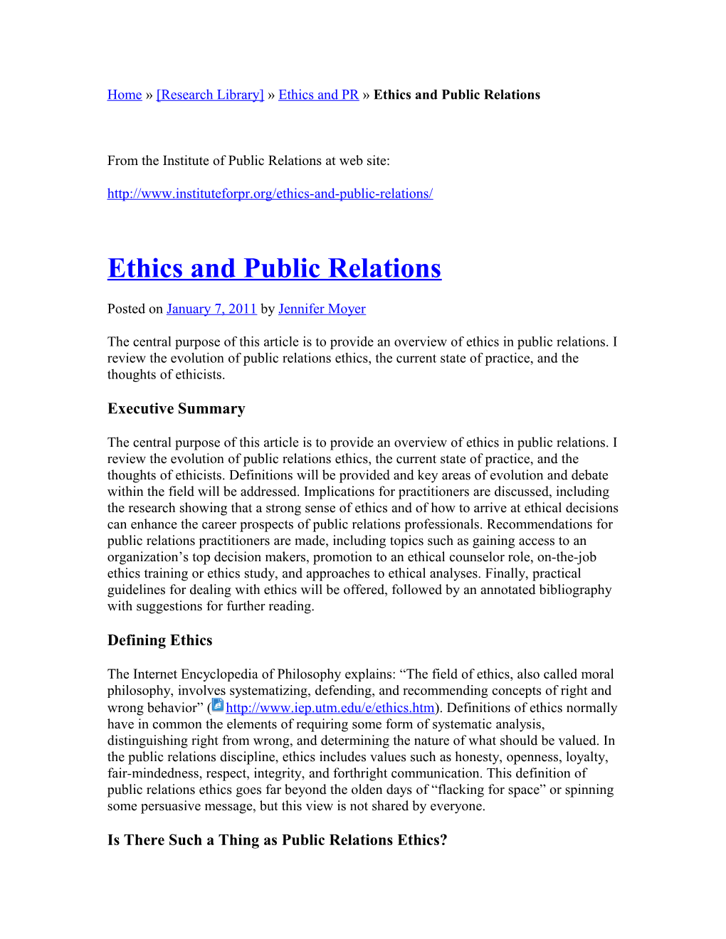 Home Research Library Ethics and PR Ethics and Public Relations