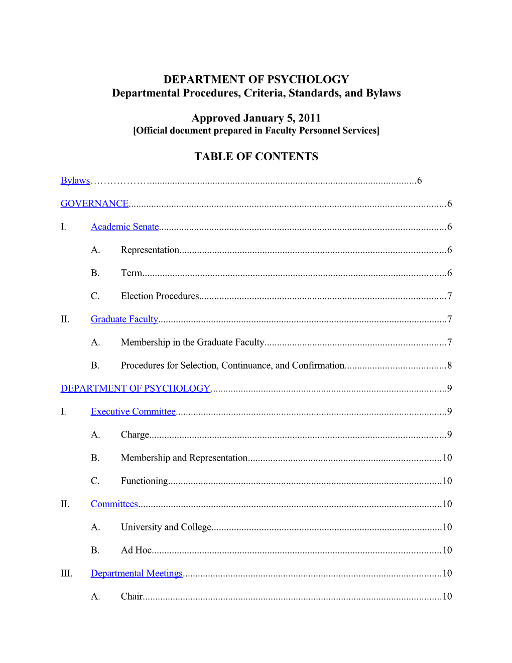 Departmental Procedures, Criteria, Standards, and Bylaws