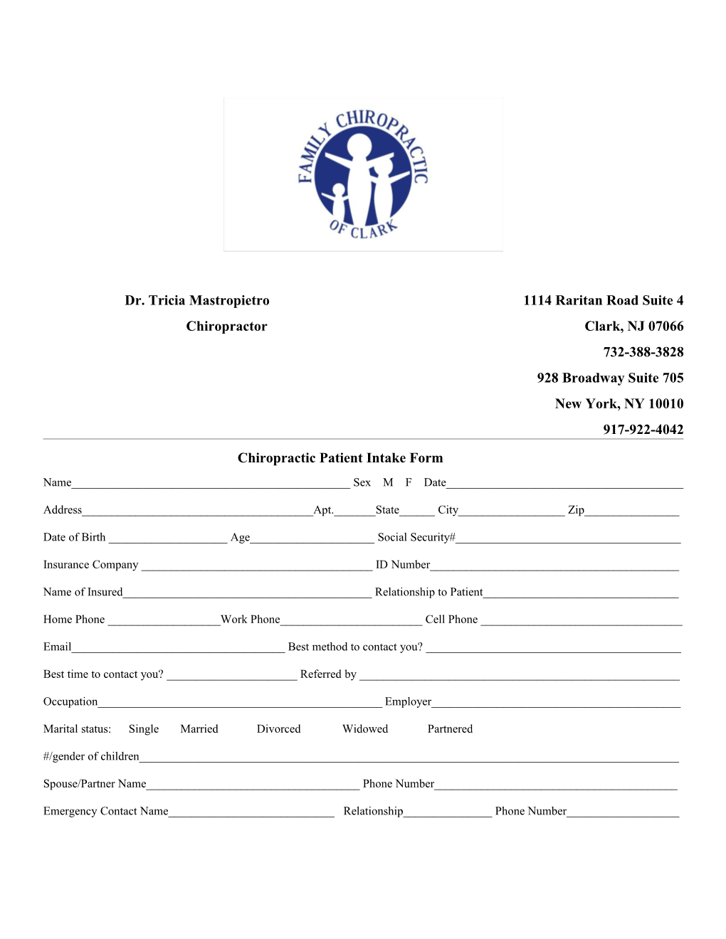 Cruz Chiropractic & Wellness Intake Form