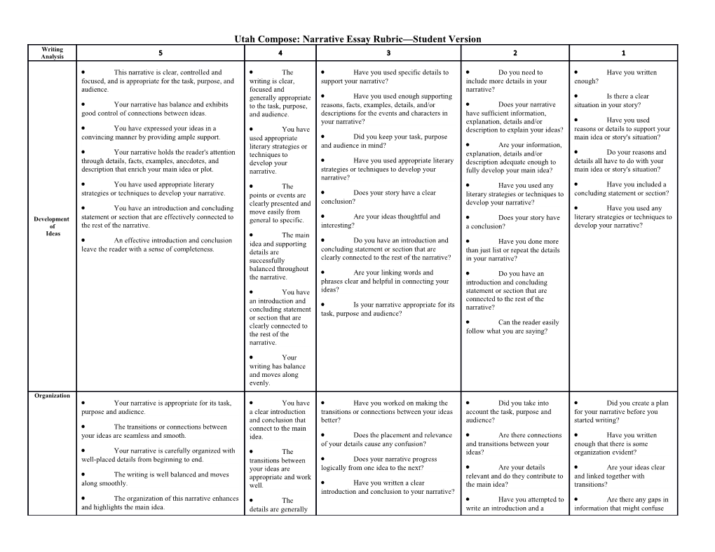 Utah Compose: Narrative Essay Rubric Student Version