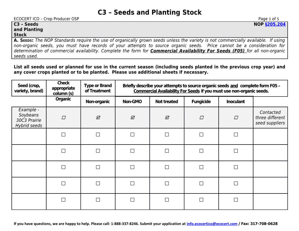 C3 Seeds and Planting Stock