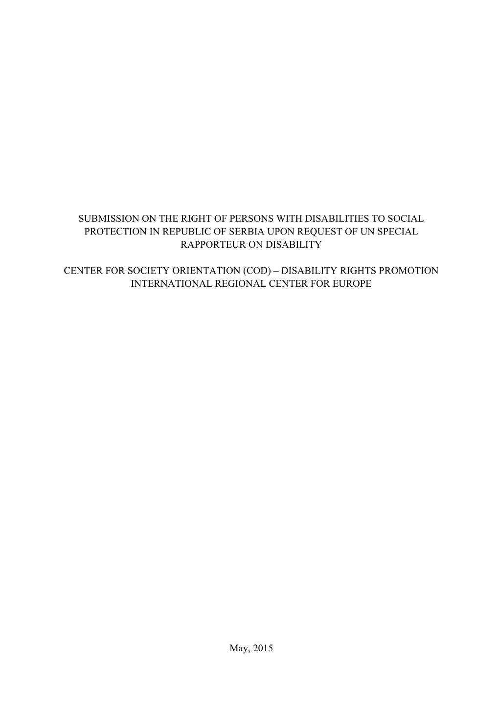 Submission on the Right of Persons with Disabilities to Social Protection in Republic Of