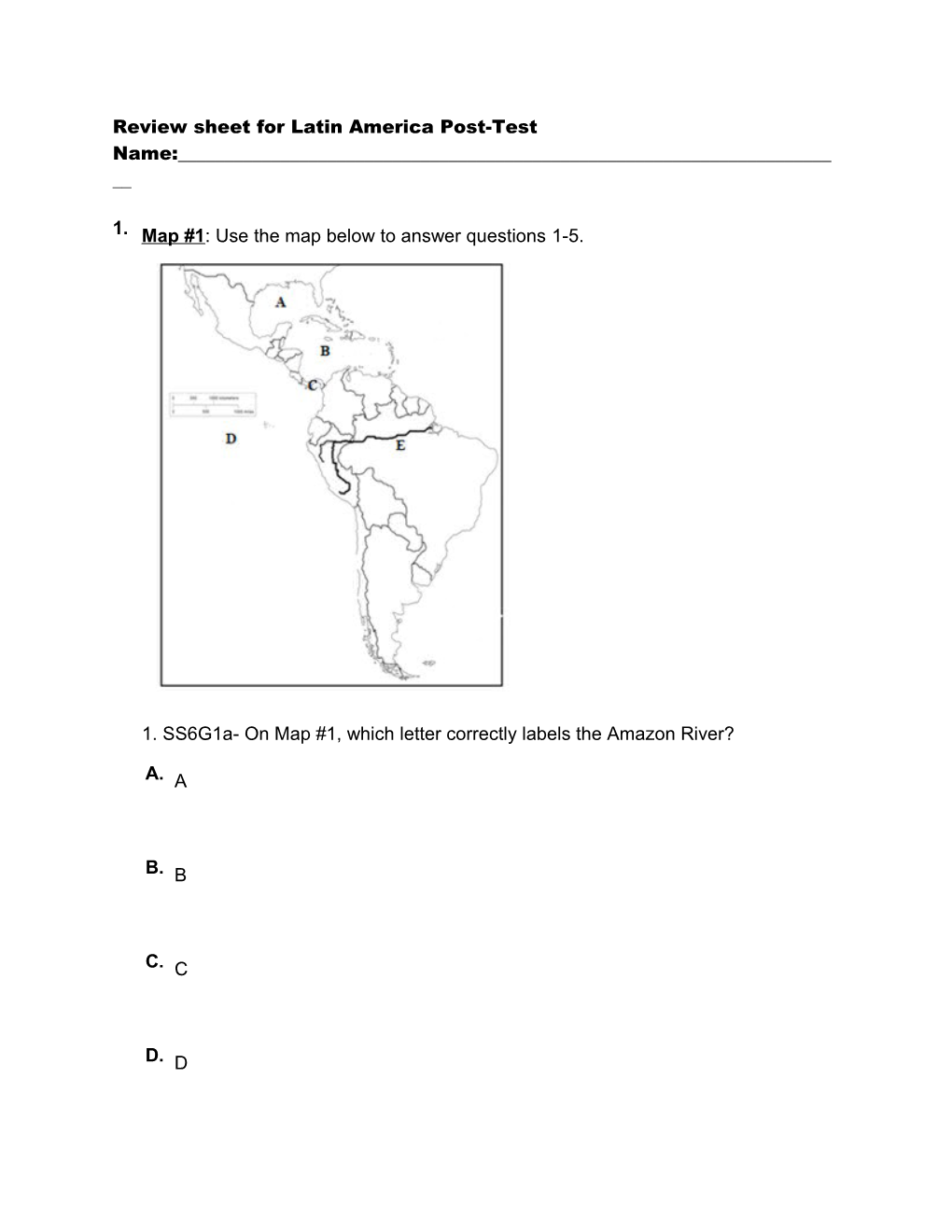 Review Sheet for Latin America Post-Test