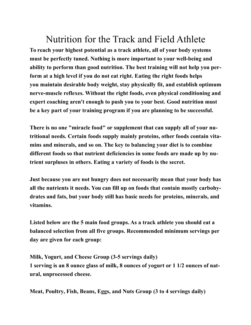 Nutrition for the Track and Field Athlete