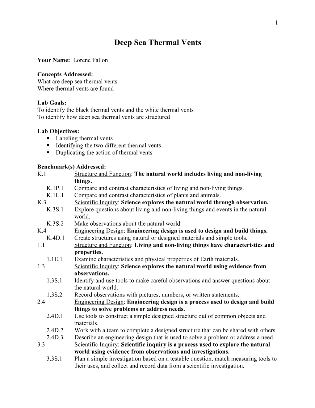 Laboratory Title: Thermal Vents