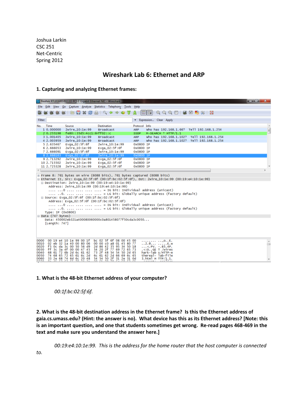 Wireshark Lab 6: Ethernet and ARP
