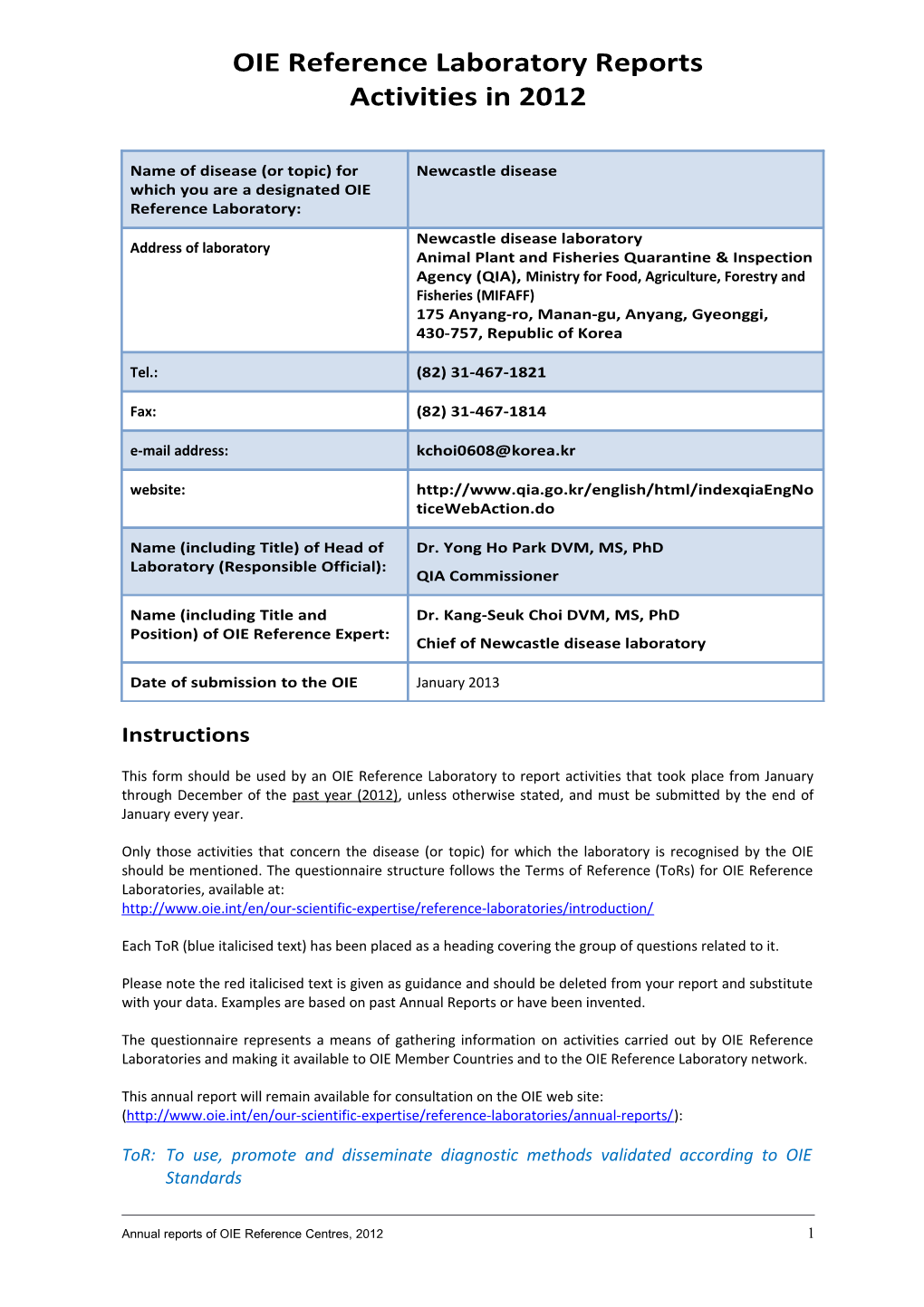 OIE RL for New Castle Disease Kang-Seuk Choi Korea (Rep. Of)