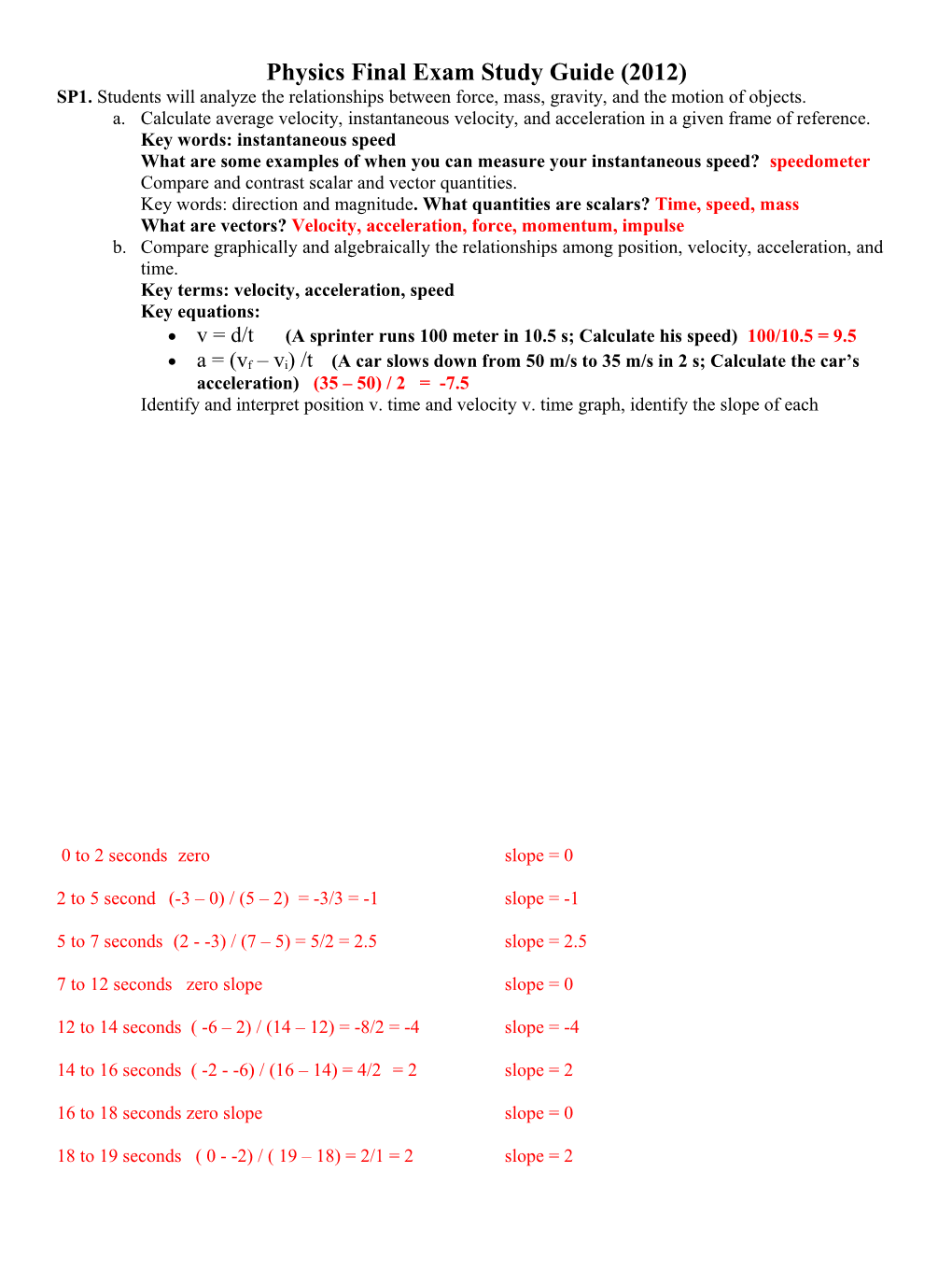 Physics Final Exam Study Guide (2012)