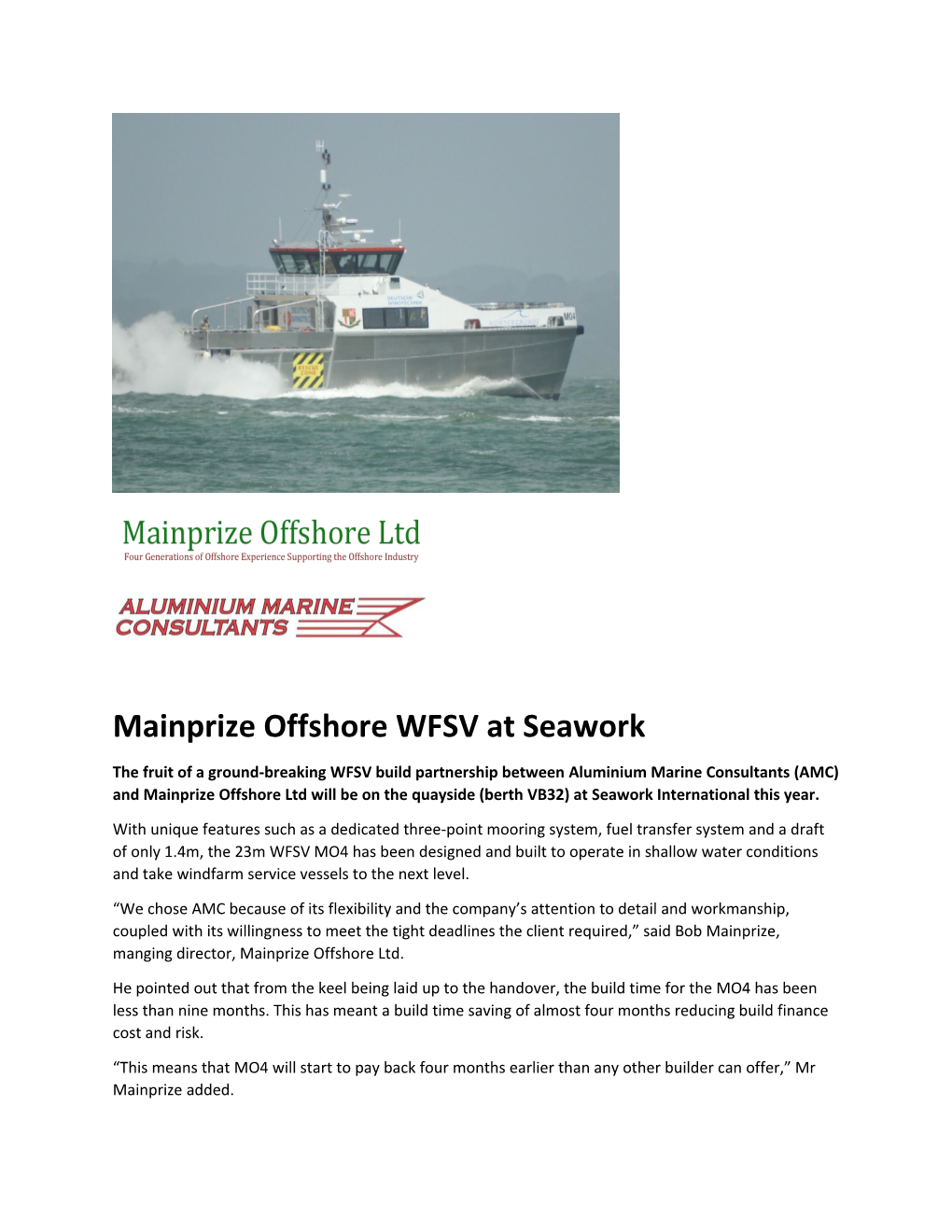 Mainprize Offshore WFSV at Seawork