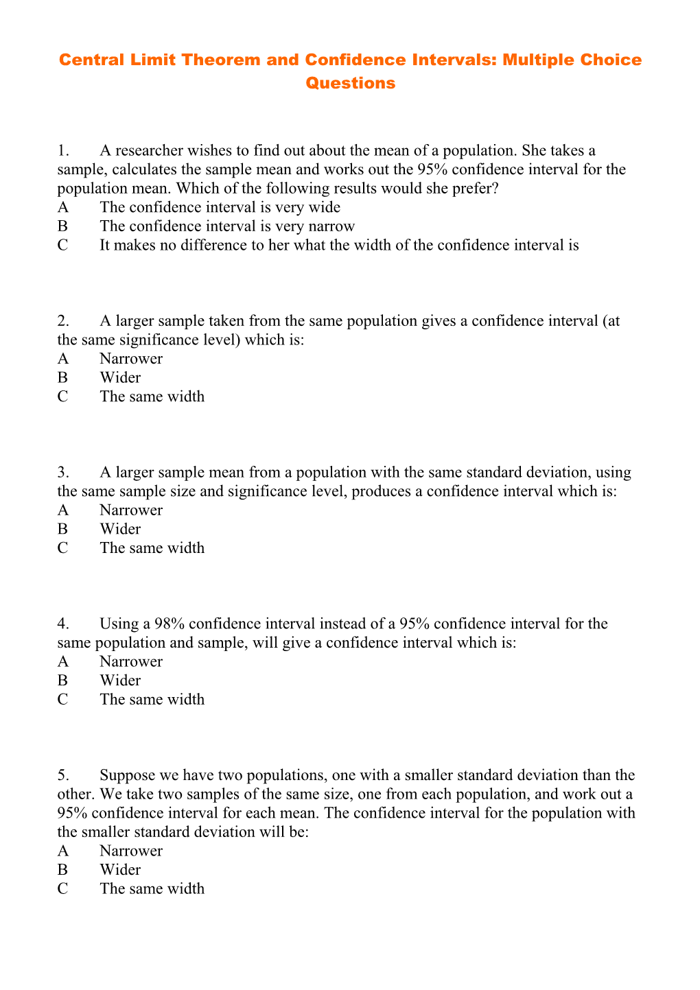 Central Limit Theorem and Confidence Intervals