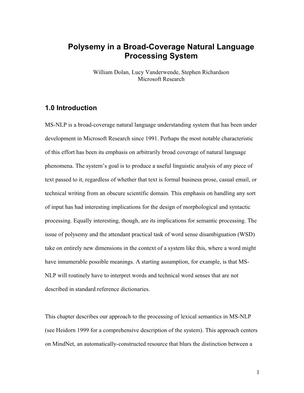 Polysemy and WSD in a Broad-Coverage NLP System
