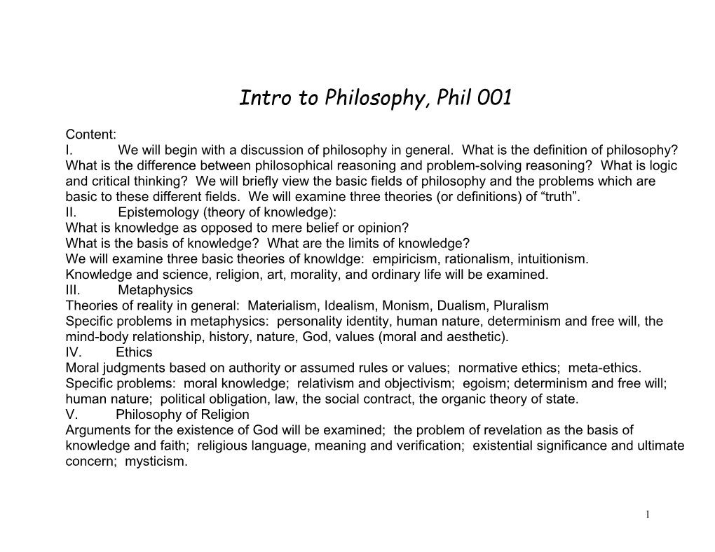 Intro to Philosophy, Phil 001