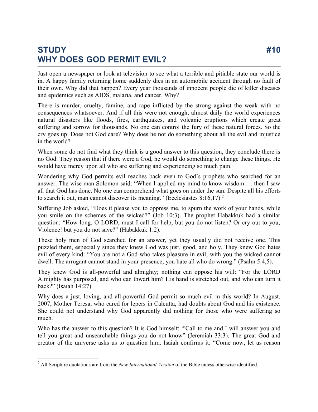 Study#10 Why Does God Permit Evil?