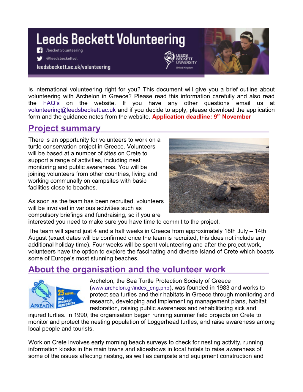 About the Organisation and the Volunteer Work