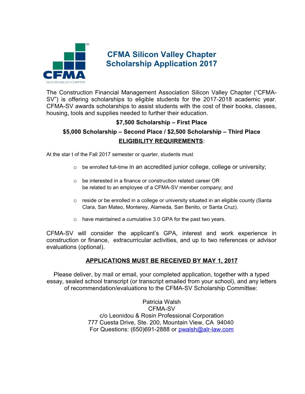 Revised 2017 CFMA Scholarship Announcement and Application (00195402-2)