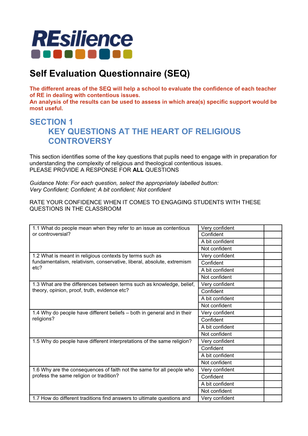 Self Evaluation Questionnaire (SEQ)