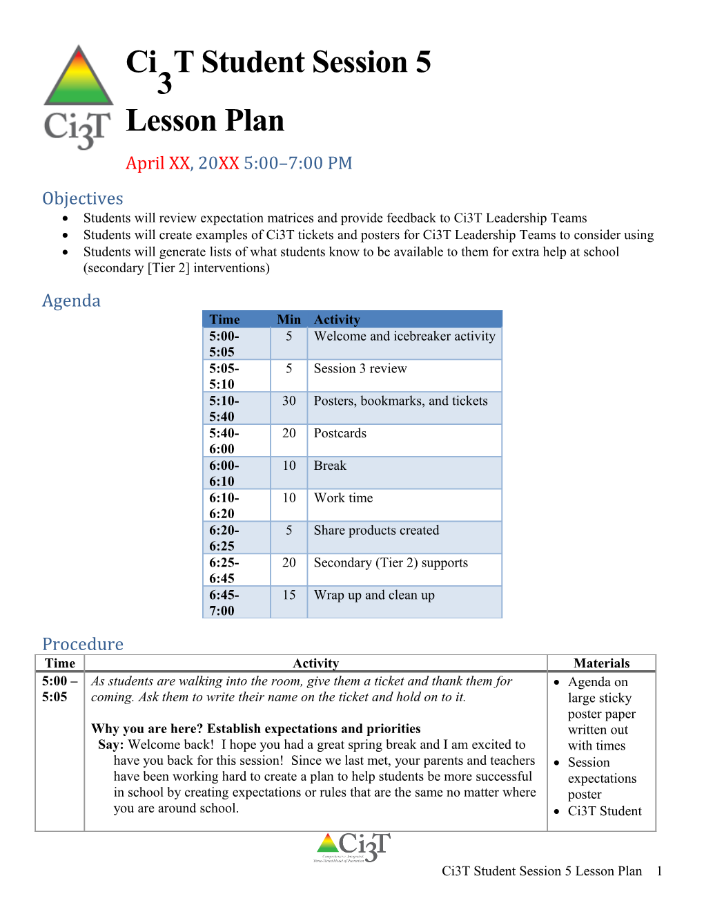 Ci3t Student Session 5 Lesson Plan