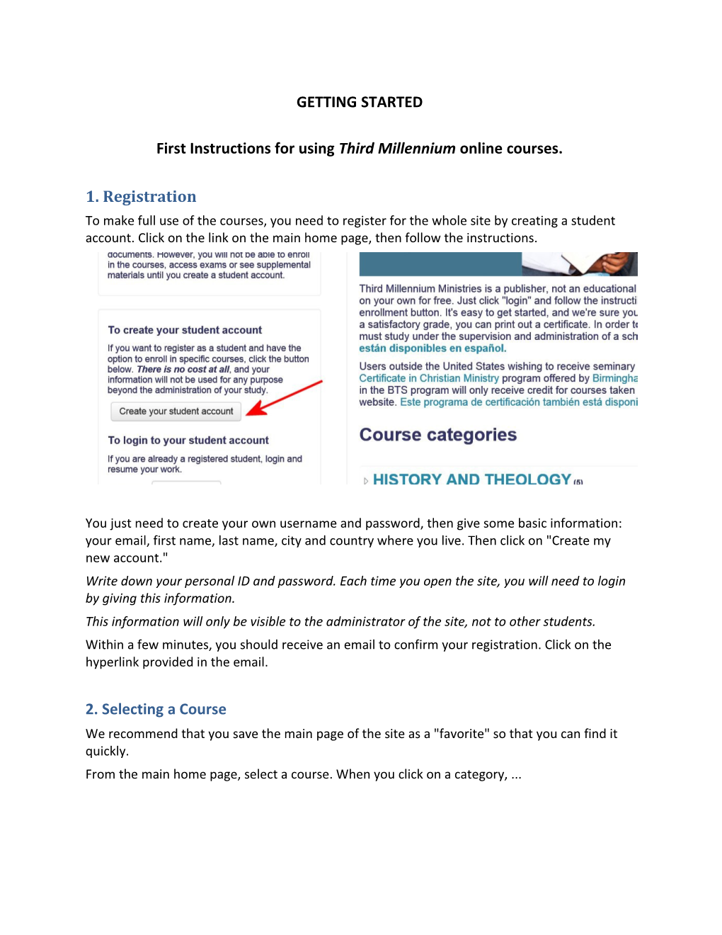 First Instructions for Using Third Millennium Online Courses