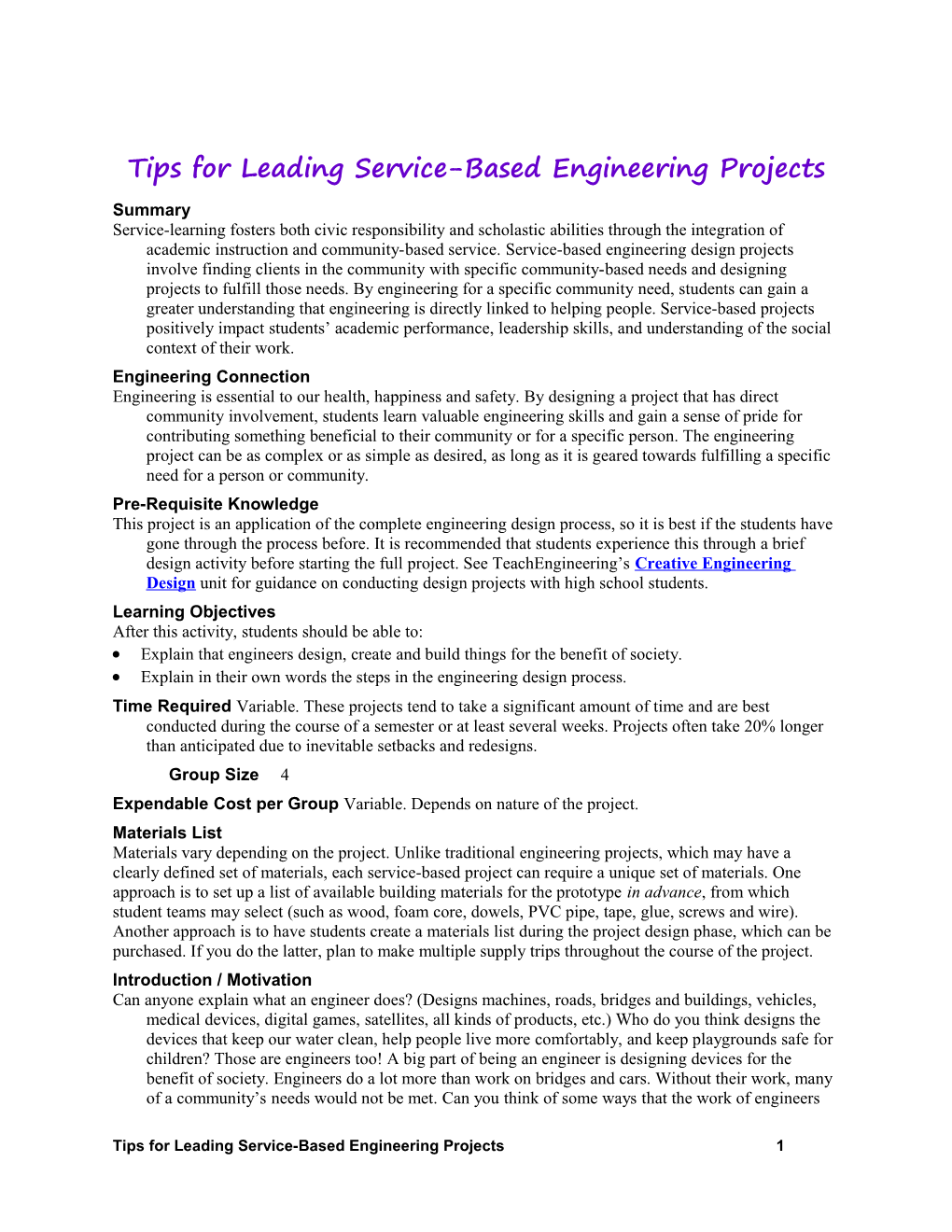 Tips for Leading Service-Based Engineering Projects
