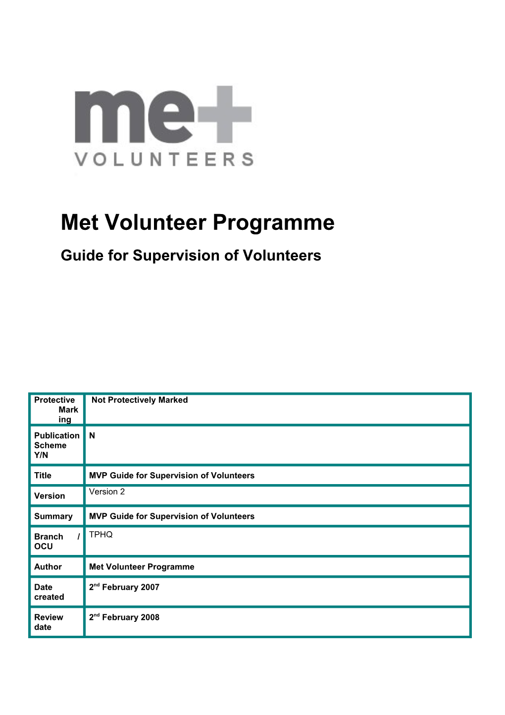 Guide for Supervision of Volunteers