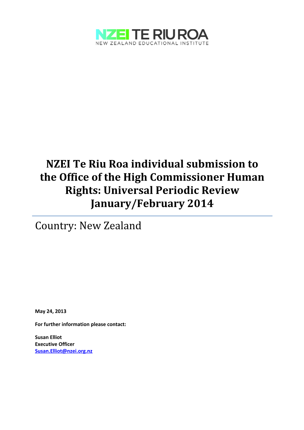 NZEI Te Riu Roa Submission to the Universal Periodic Review 2013