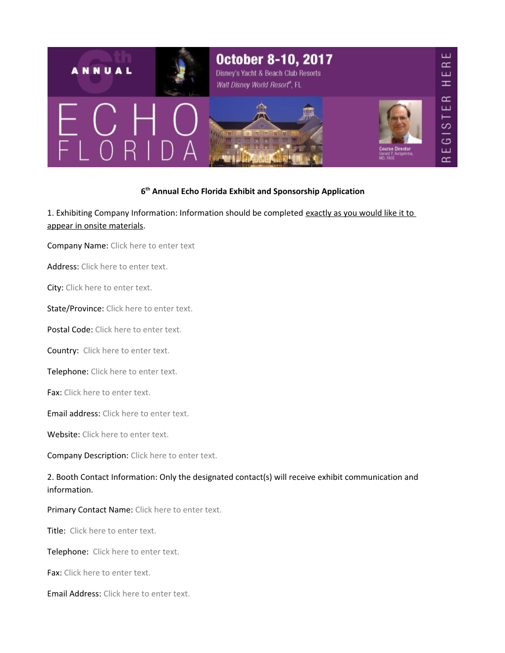 6Th Annual Echo Florida Exhibit and Sponsorship Application