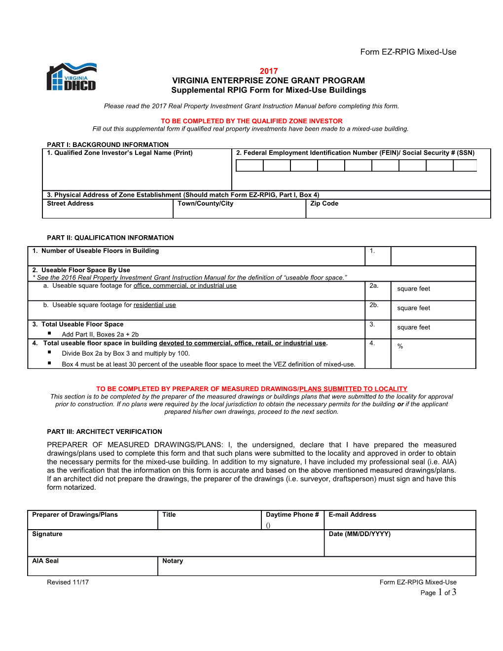 Supplemental RPIG Form for Mixed-Use Buildings
