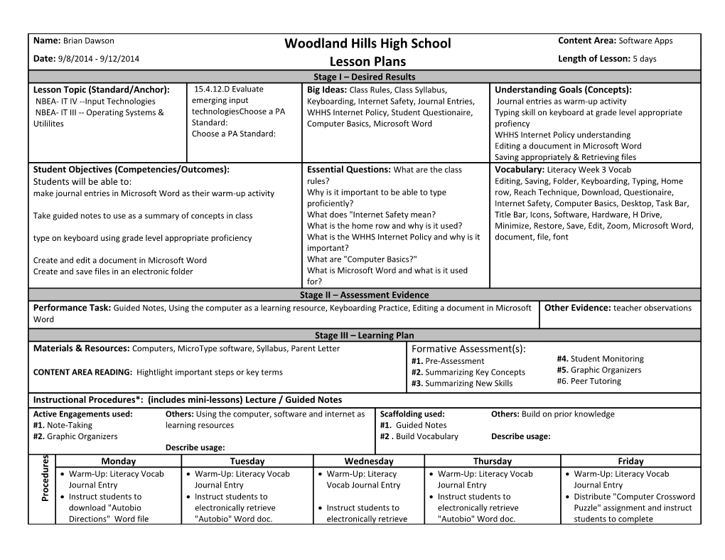 Instruct Students to Download Autobio Directions Word File