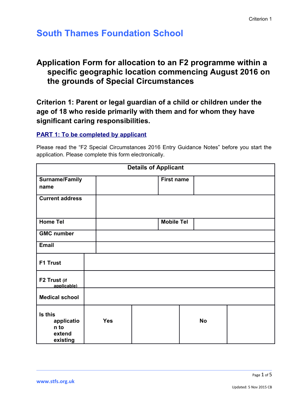 Application Form for Pre-Allocation to a Foundation School