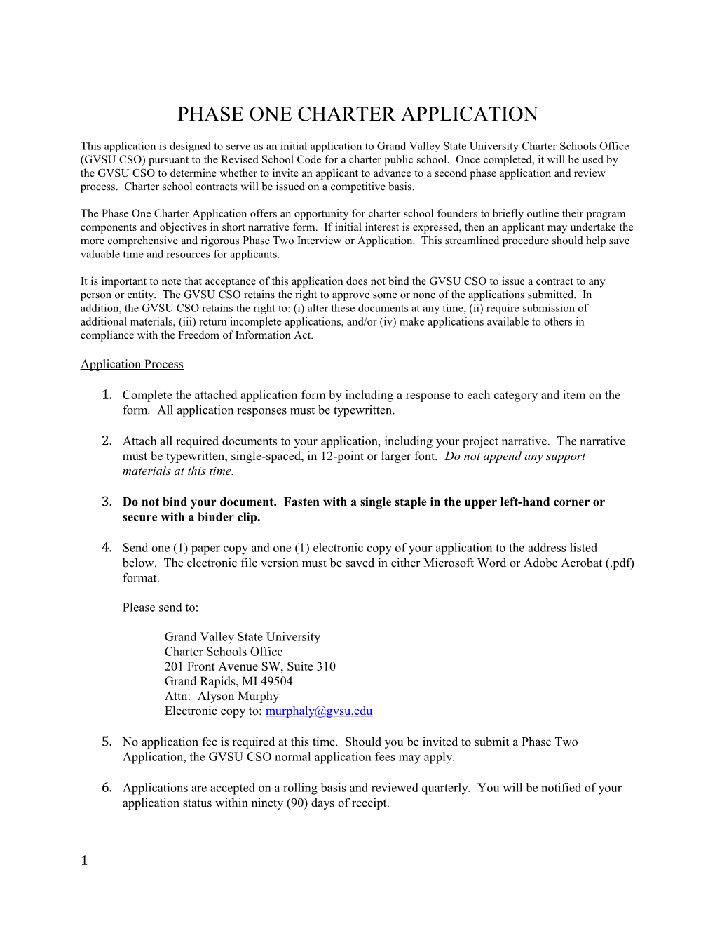 Phase One Charter Application