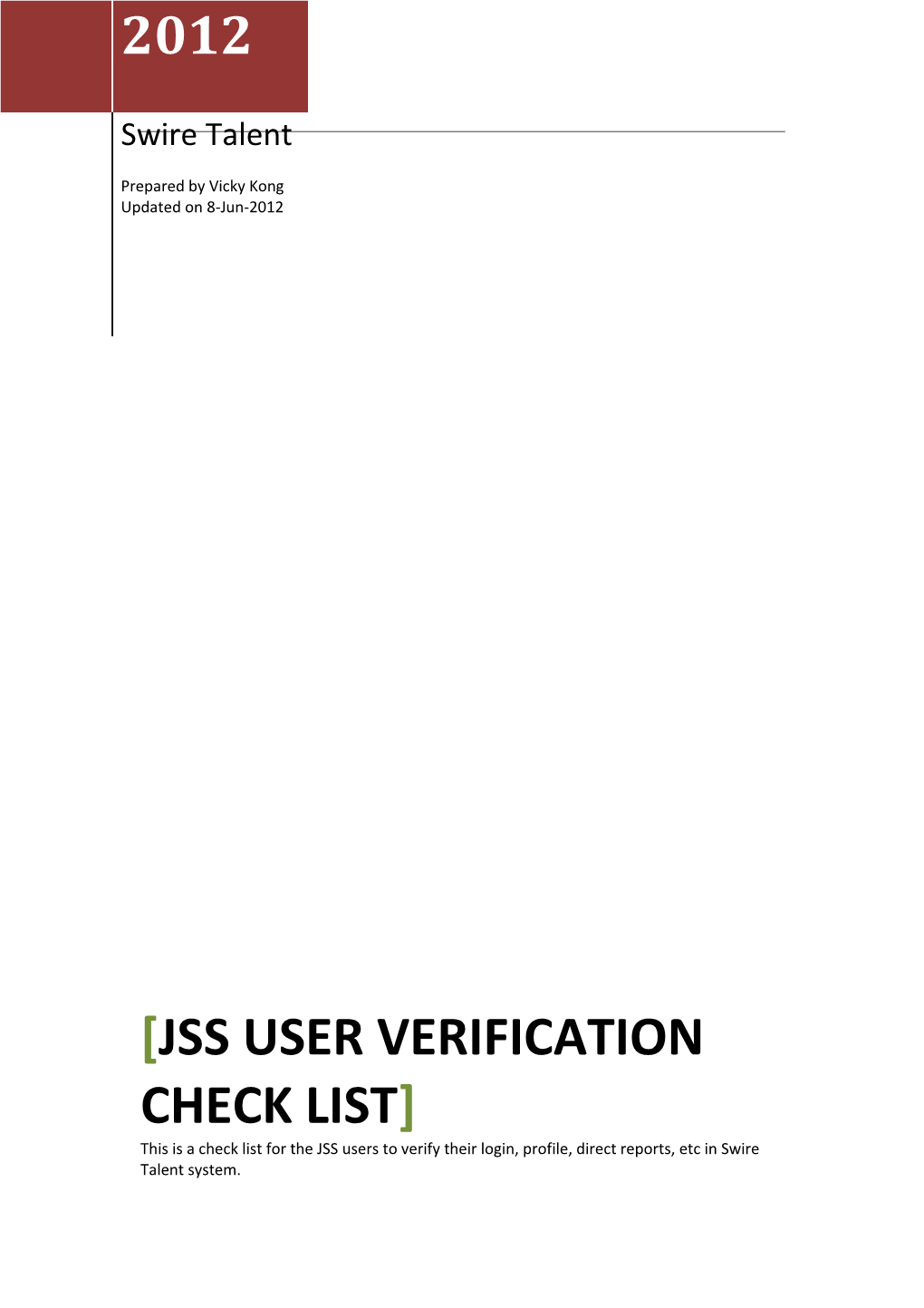 Jss User Verification Check List